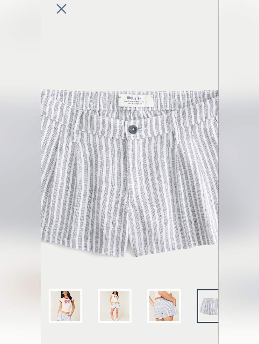Hollister Gray and White Striped Linen-Blend Shorts